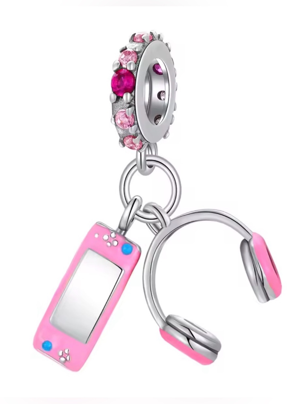 Silver & Pink Game Console & Headphones Dangle Charm